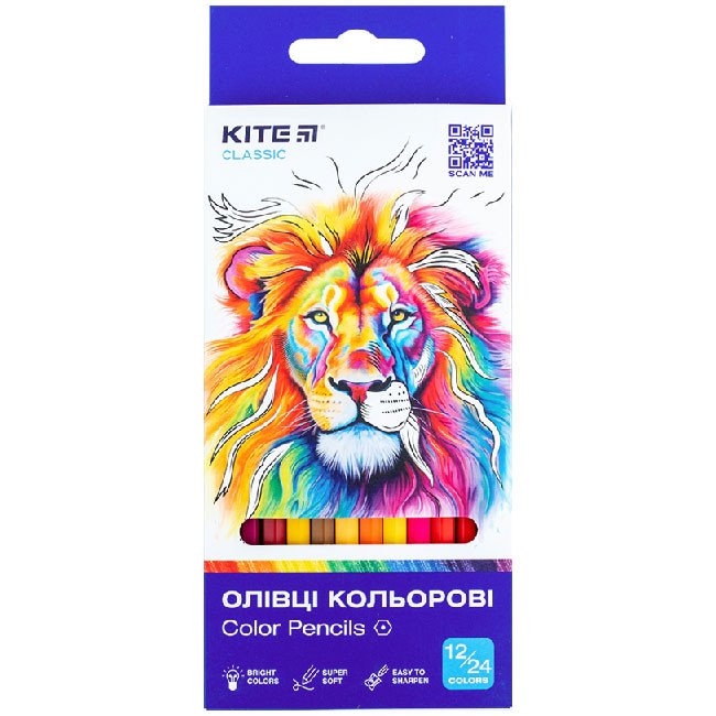 Цветни моливи Kite Classic двустранни 12 бр.